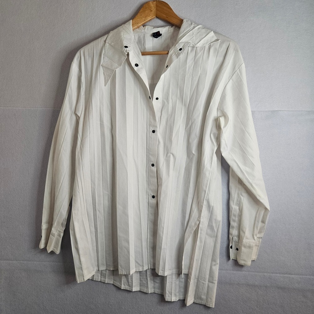 Babette San Francisco White Micro Pleated Button Down Shirt BB2326 Small USA